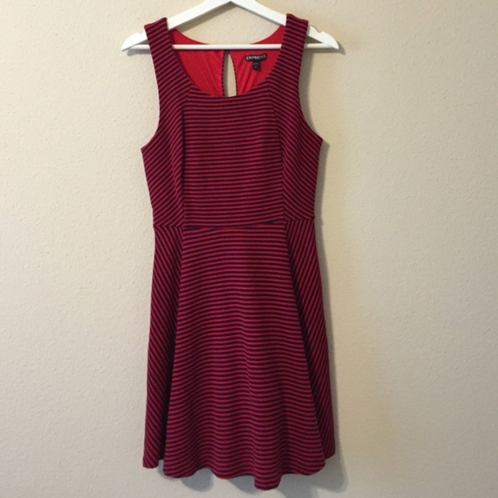 Express Navy & Red Striped fit & flare dress